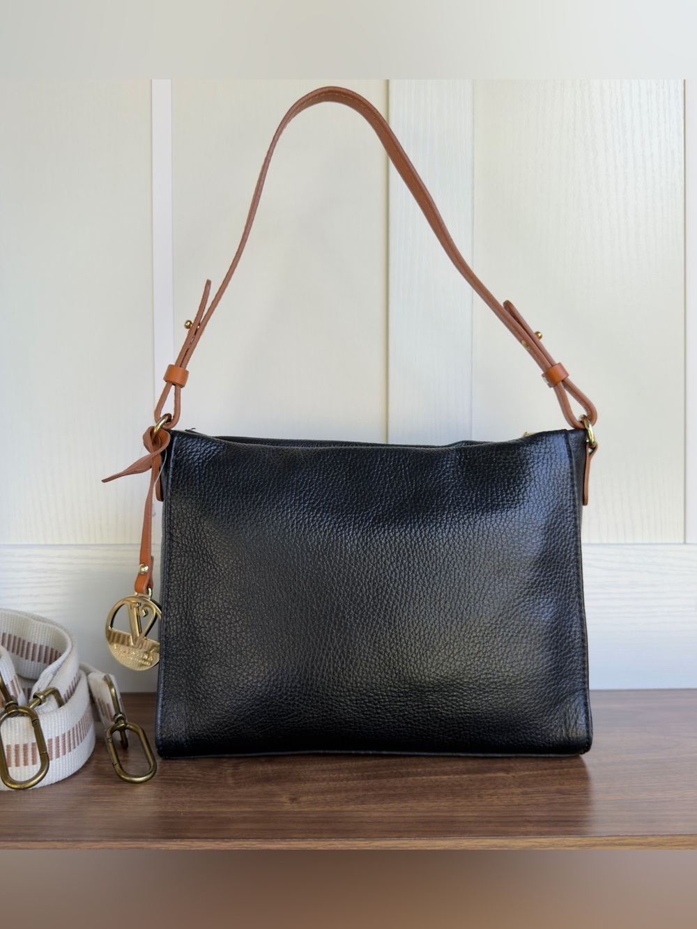 VALENTINA ITALIA Women's Crossbody Hand Bag Black & Brown Leather MADE IN ITALY